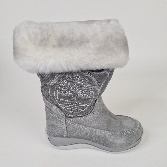 Timberland TODDLERS Boots Winter Holly Berry Tall Fur Leather Grey - Picture 3 of 12